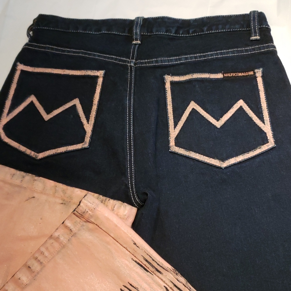 Maurice Malone Collection NEW Hand-Painted Unique JEANS Navy Pink Women's 🎉HP🎉 - Picture 11 of 15